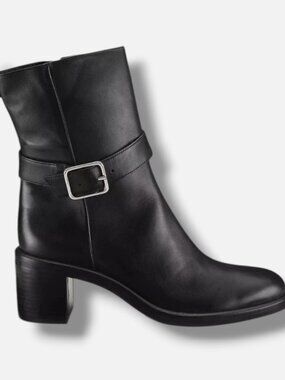 Saks Fifth Avenue Womens Black Leather Block-Heel Boots Shoes Size 36
